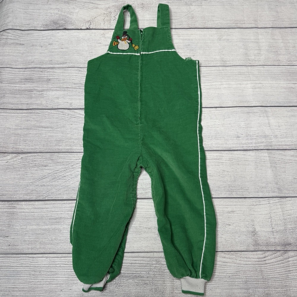 Sears Vintage Green Corduroy Romper Infants Size Large Zip Up Snowman